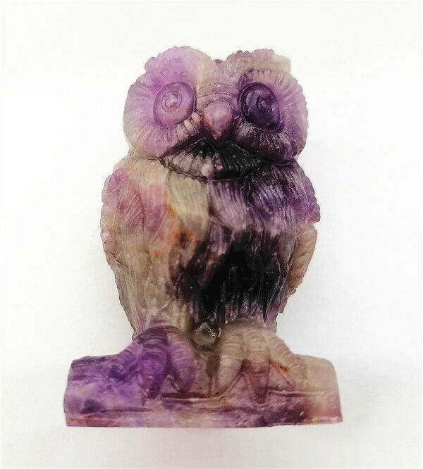 34g 48x28x12mm Natural Purple Amethyst Carved Owl Decoration Statue Decor HH7544