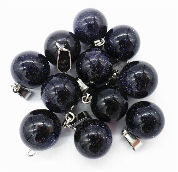 100Pcs 14mm Blue Sand Stone Ball Sphere Pendant Bead DIY Jewelry Making  HH8341
