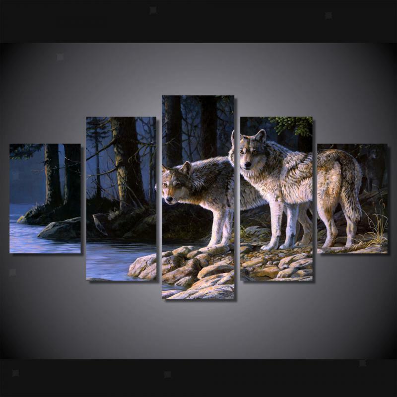 5 Panels Large Canvas Pictures Wall Art Prints Hanging Poster Wolf Couples S