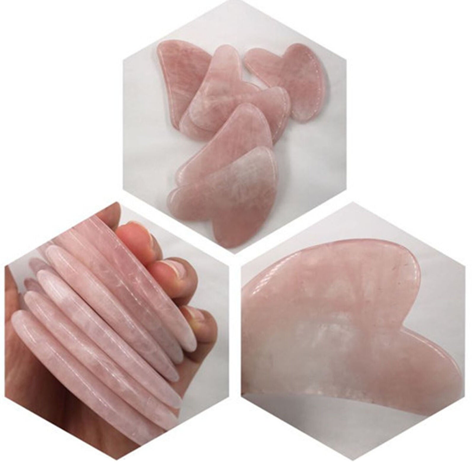 Natural Gua Sha Jade Rose Quartz Stone Face Board Tool Pink Heart Shaped Massage