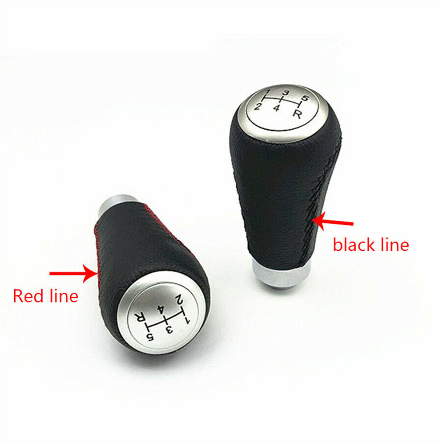 5 Speed Manual Gear Stick Shift Knob Handle Black & Red Line Leather Universal