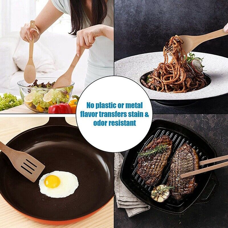 Bamboo Kitchen Utensils, Wooden Cooking Utensils with Holder, Wooden SpatulaL8W3