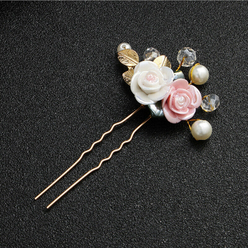 Rose Flower Hairpins Wedding Crystal Headdress Wedding Crystals Pearls He.l8