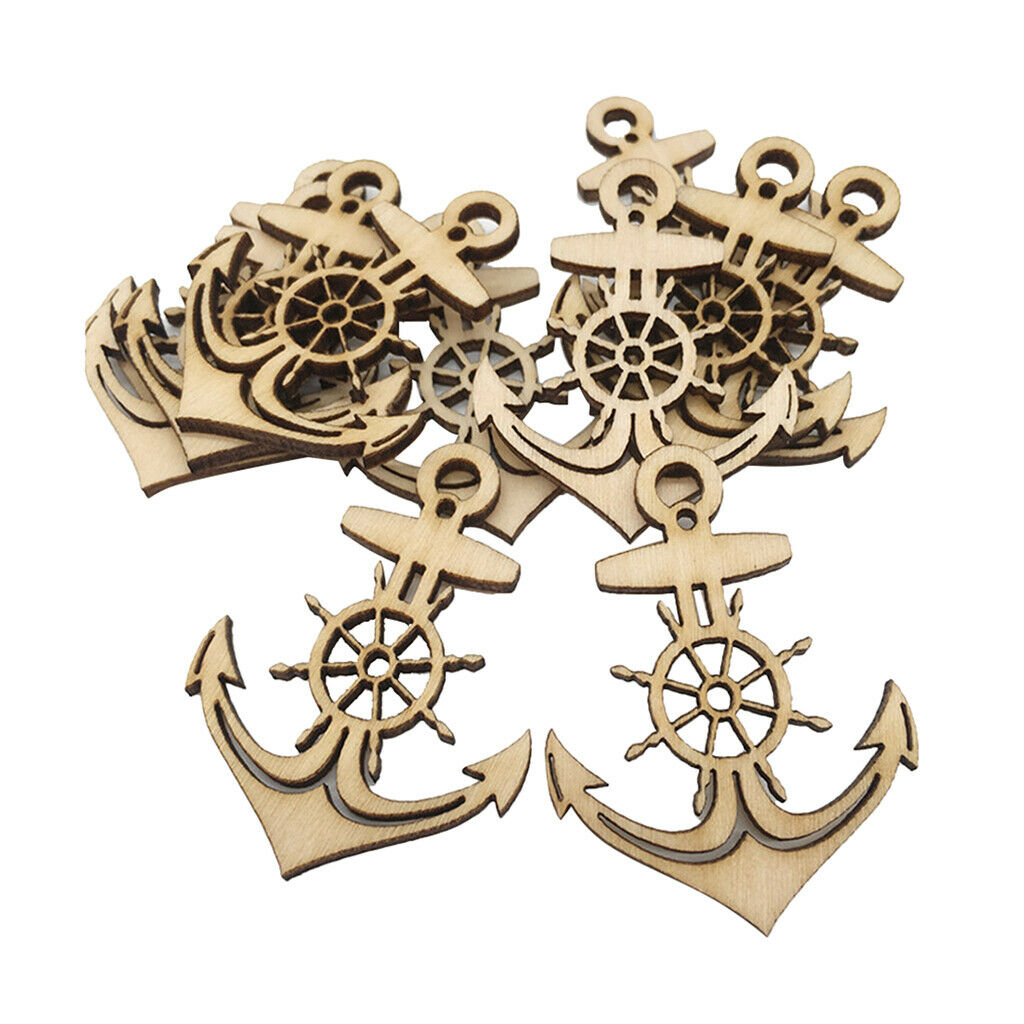 10pcs Wooden Gift Tags Blank Wooden Anchor Tags Wedding Hanging Decor