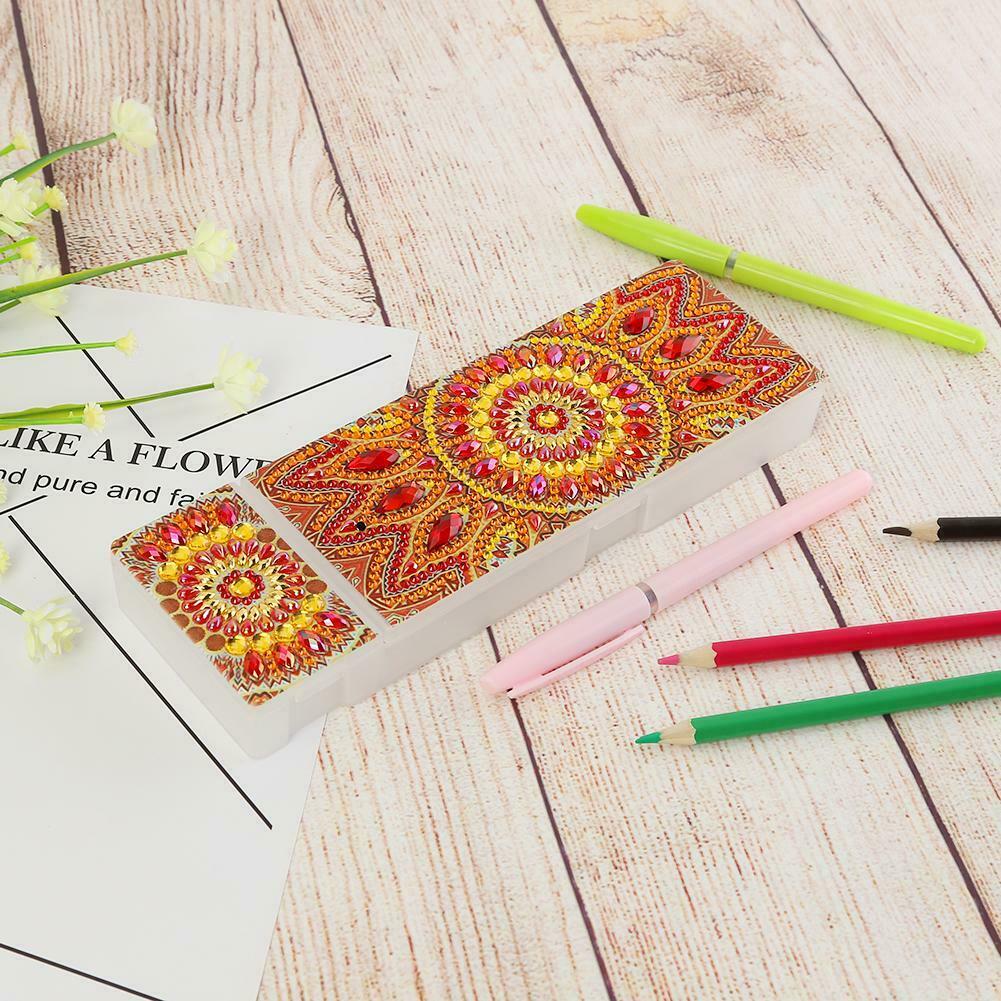 DIY Mandala Special Shaped Diamond Painting Students Pencil Storage Case @