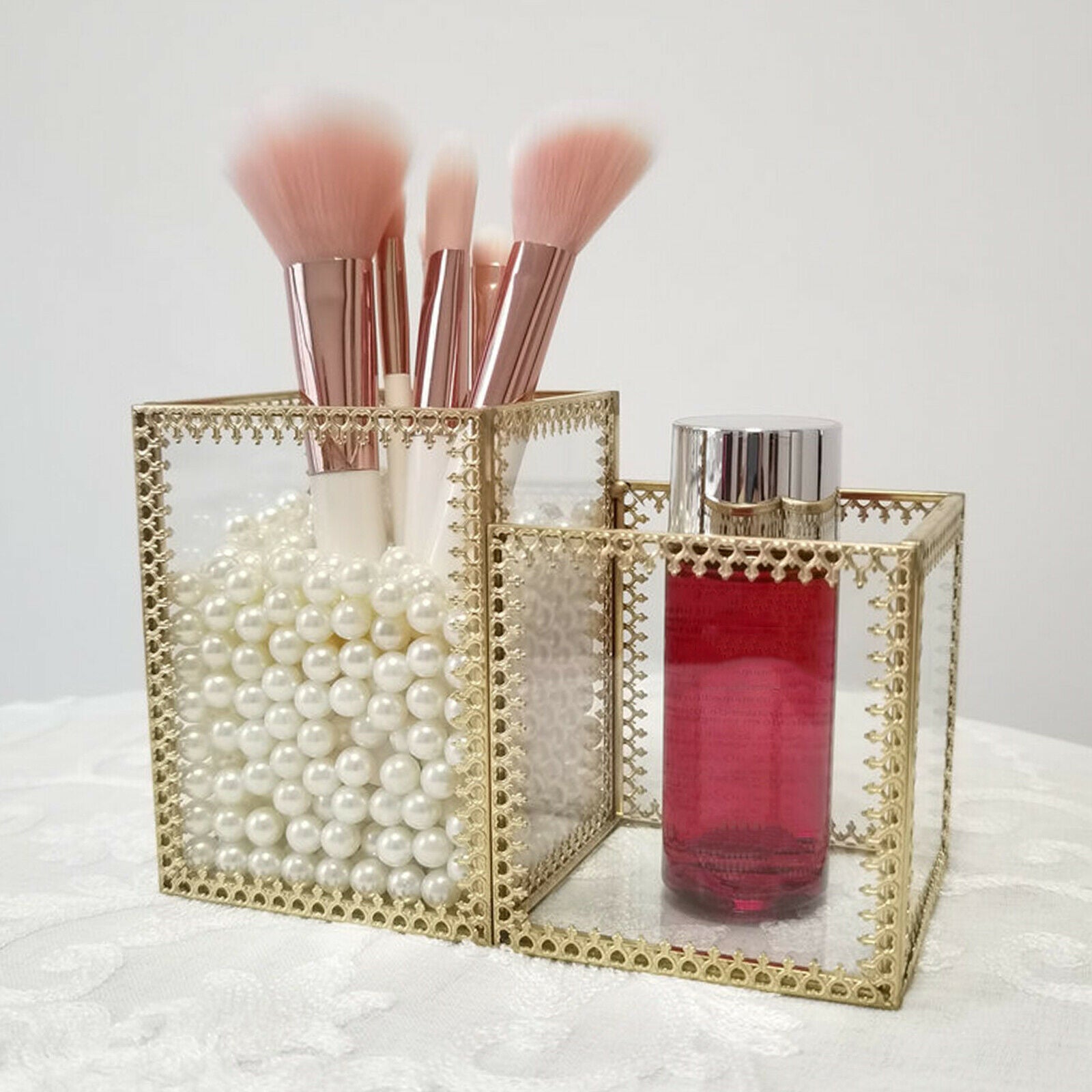 Makeup Brush Pen Holder, Handcrafted Clear Glass Cosmetic Brushes Organizer