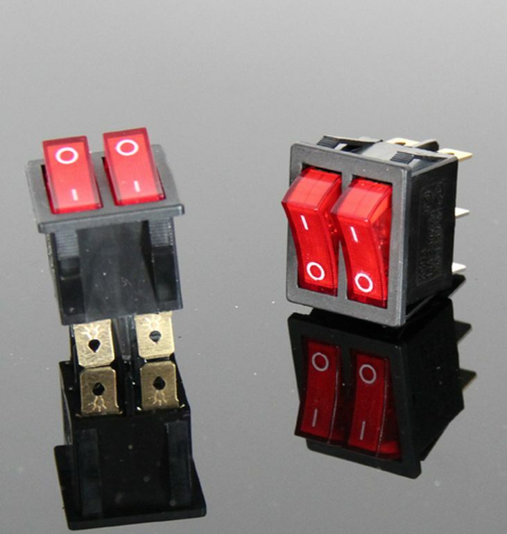 5Pcs Heavy Duty DPST Red Lighted Snap in Rocker Switch [M1]