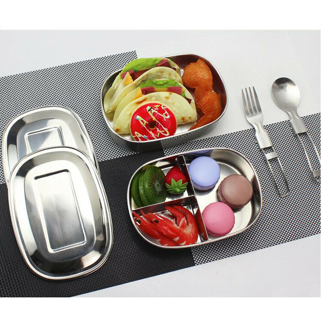 Stainless Steel School Lunch Box School Tiffin Picnic Food Container 3 Grid