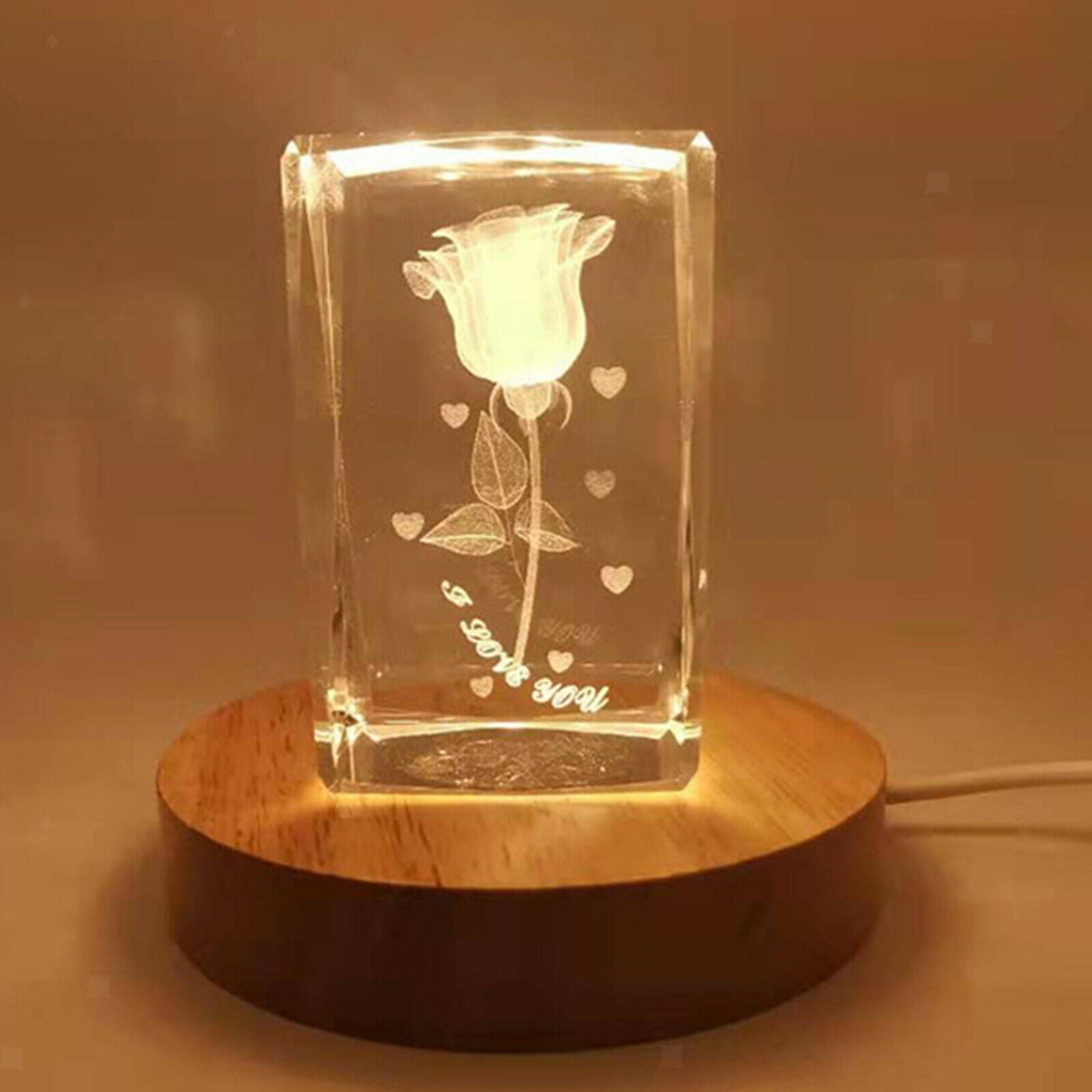 USB 3 Colors Wooden LED Light Base for Crystal Ball Vase Acrylic Easy to Use