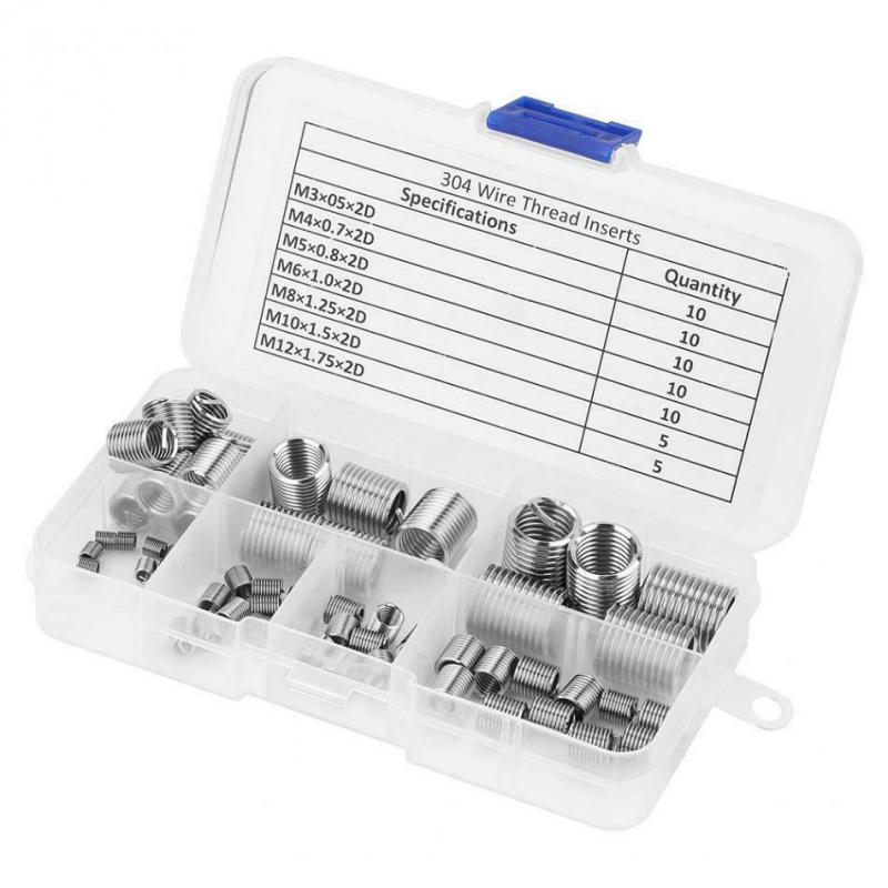 60Pcs Stainless Steel Helicoil Insert Thread Repair Kit-M3 M4 M5 M6 M8 M10 M12