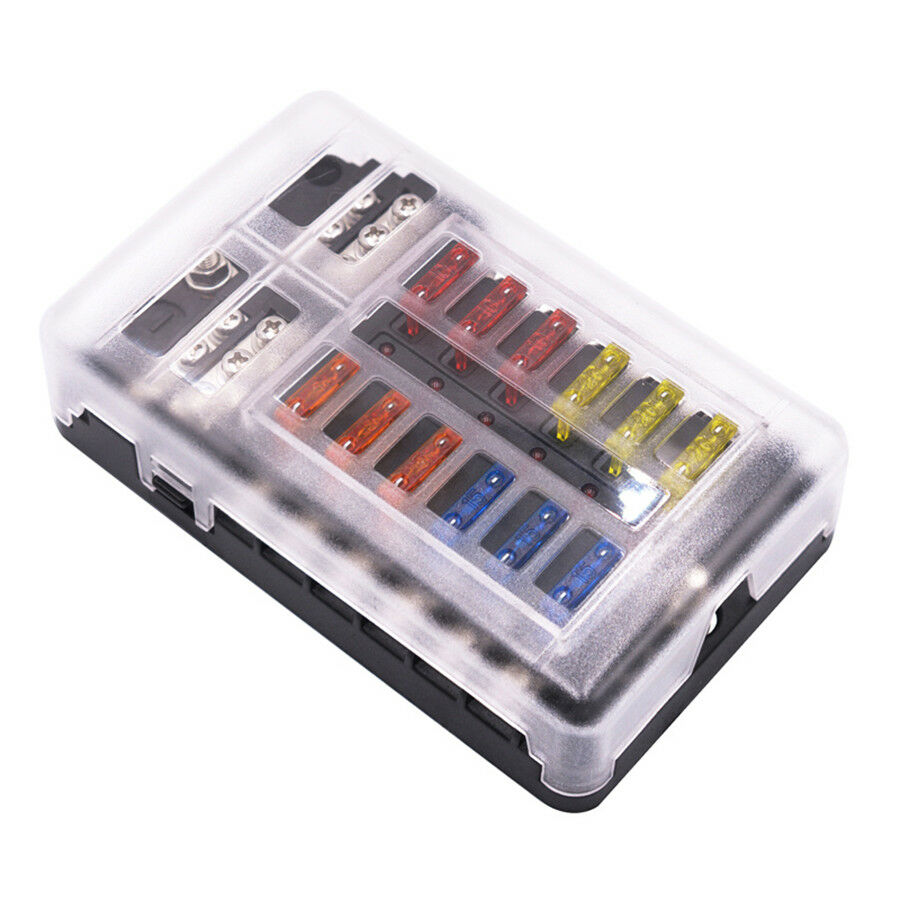 12V/24V 12 Way Blade Fuse Holder PBT Fuse Box Block Case Car Truck Boat Marine