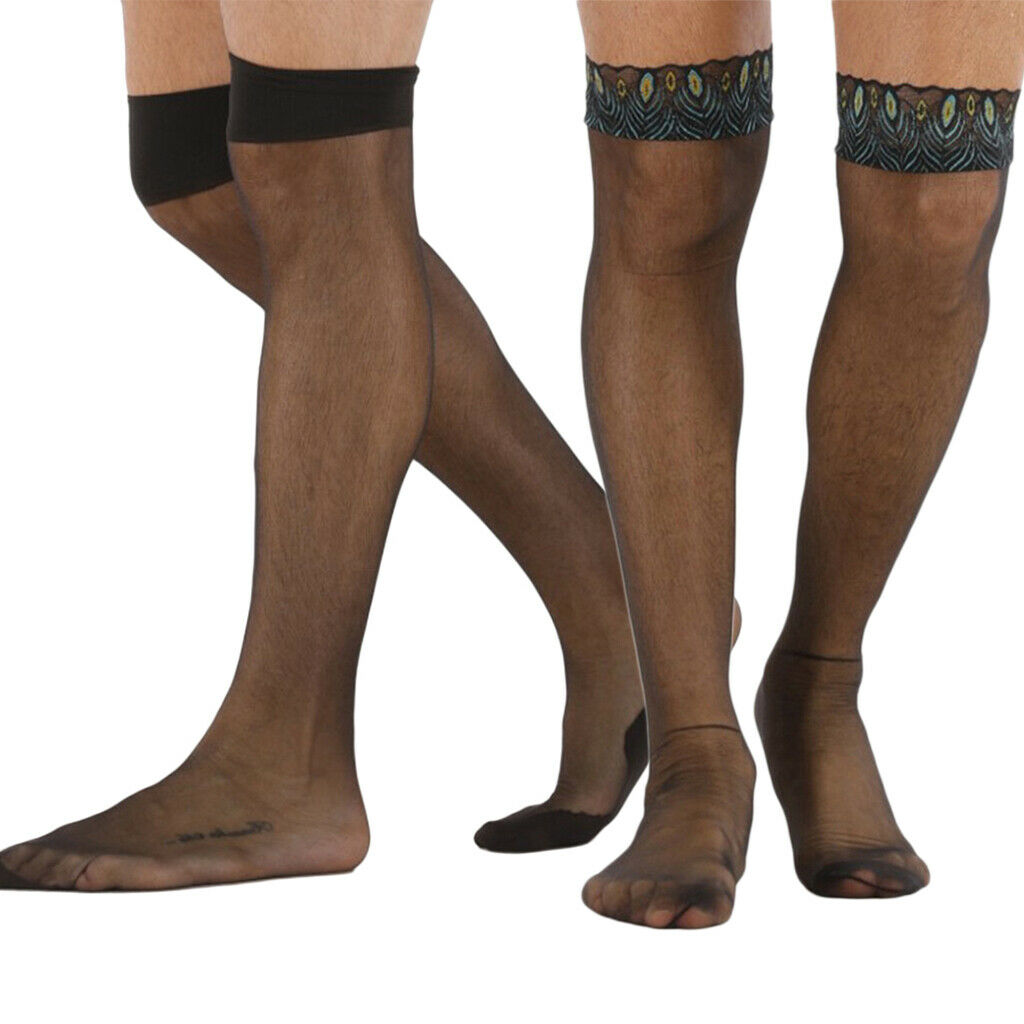 2 Pair Men's Sissy See Through Socks Pantyhose Elastic Stockings Nightclub