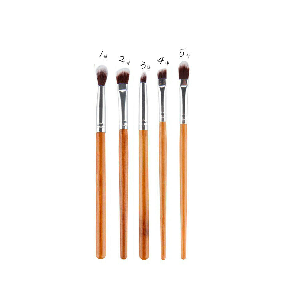 5pc Bamboo Handle Eye Makeup Brushes Foundation Eyeshadow Blending Brush Set