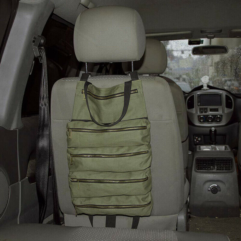 Car Back Seat Multi-Purpose Tool Roll Up Bag Pouch Roll Tools W/5 Zip Pockets HN