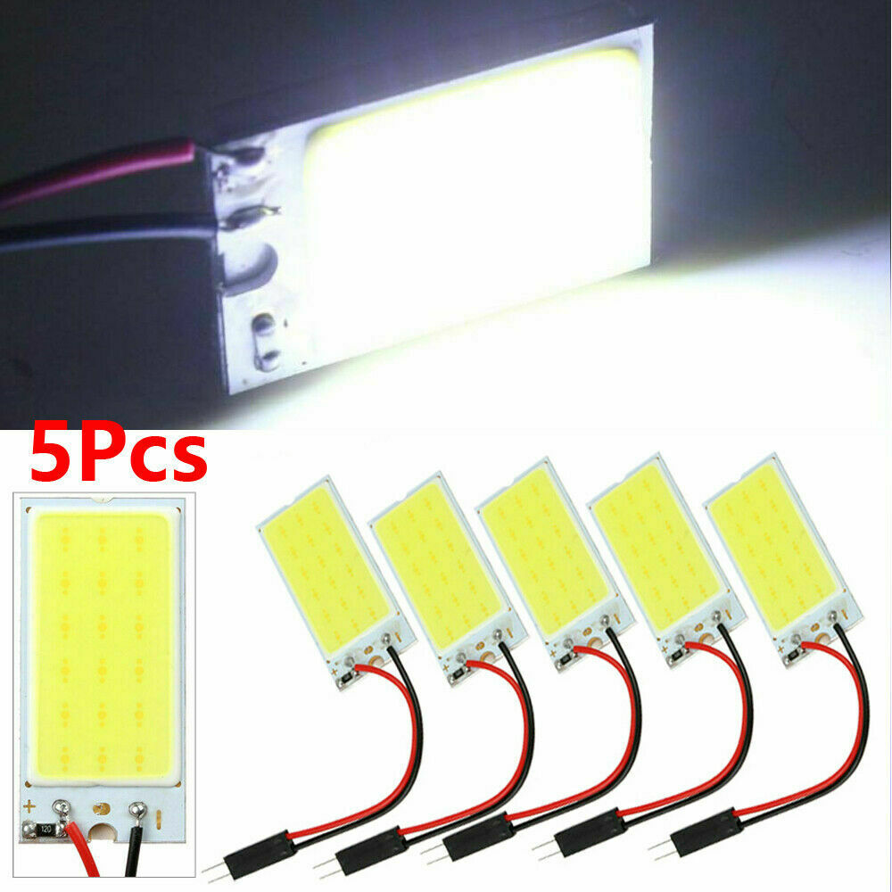5Pcs White COB Led Panel Dome Light Interior Lamp 12V T10 Festoon Adapters Kits
