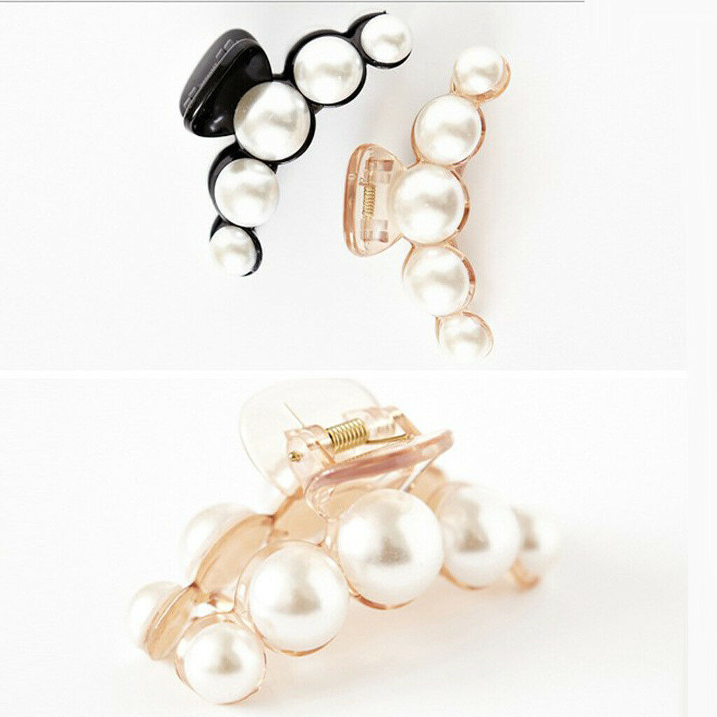 2Pcs Women Non-Slip Hair Clips Large Pearls Hair Claws for Thick Hair