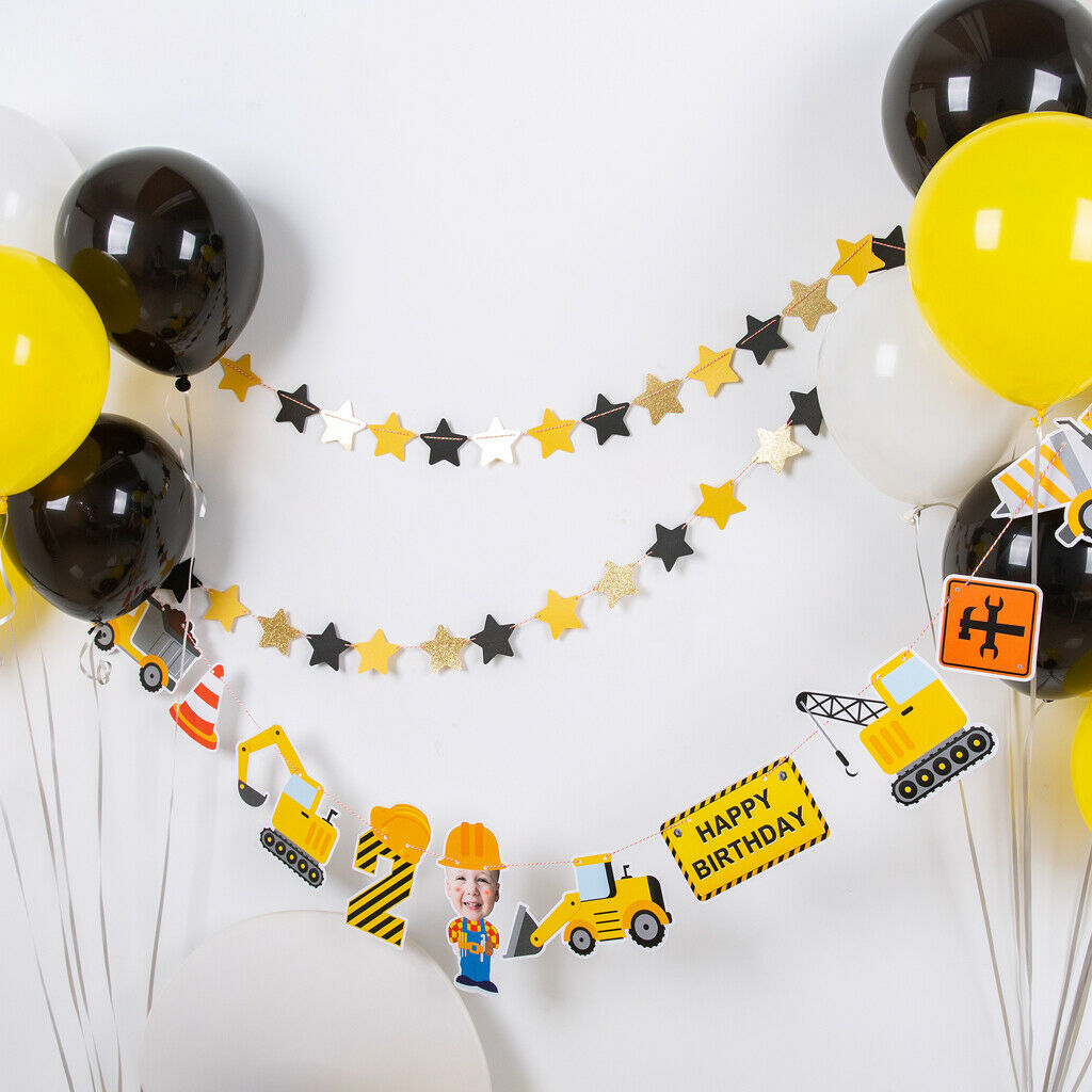 Engineering Vehicle Themed Hanging Flag Birthday Party Bunting Banner Decor