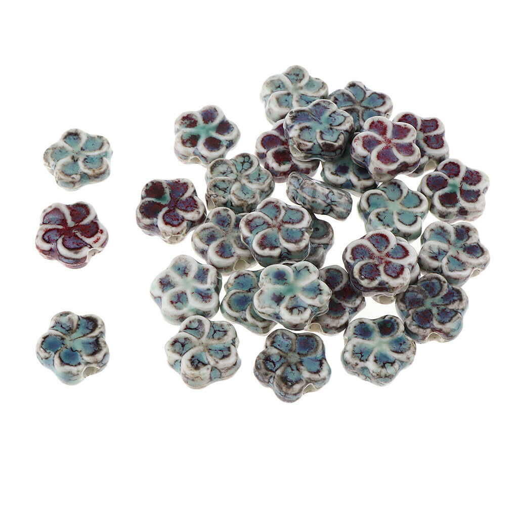 Prettyia 30Pcs Flat Flower Ceramic Spacer Loose Beads Porcelain Charms