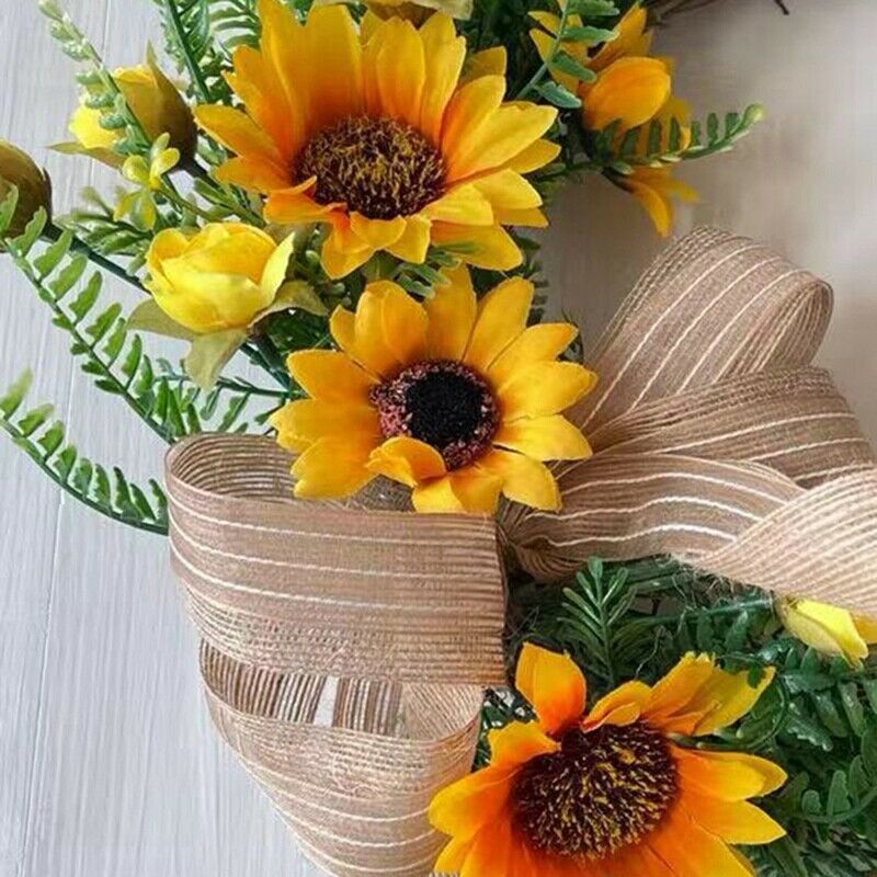 Artificial Sunflower Wreath Hanging Summer Autumn Front Door Garland for HomN5O3
