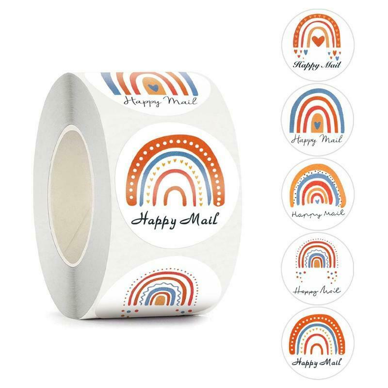 500pcs 1.5 Inch Rainbow Happy Mail Stickers Round Label Stickers for Bags Flower
