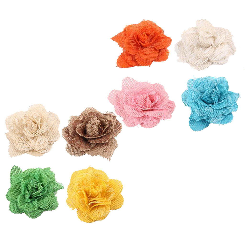 Hessian Burlap Lace Rose Flower Heads Rustic Wedding Decor 3.94inch