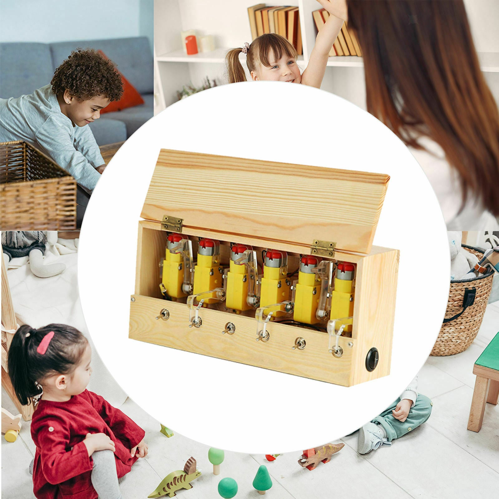 Wooden Electronic Useless Box Desk Decor Rechargable for Kids Children