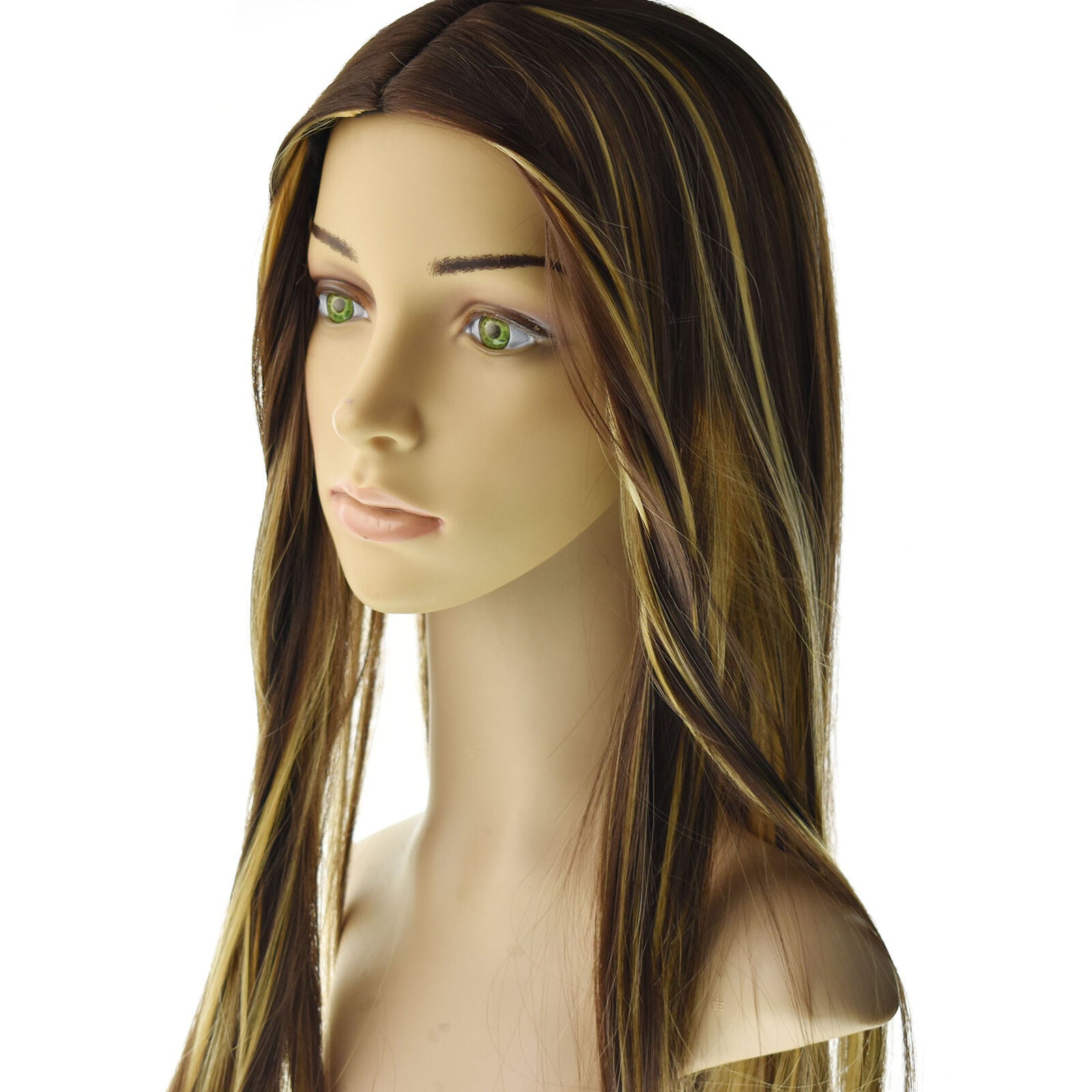 Women's Fashion Brown Highlight Ombre Human Hair Wigs Long Brazilian Hair Wigs