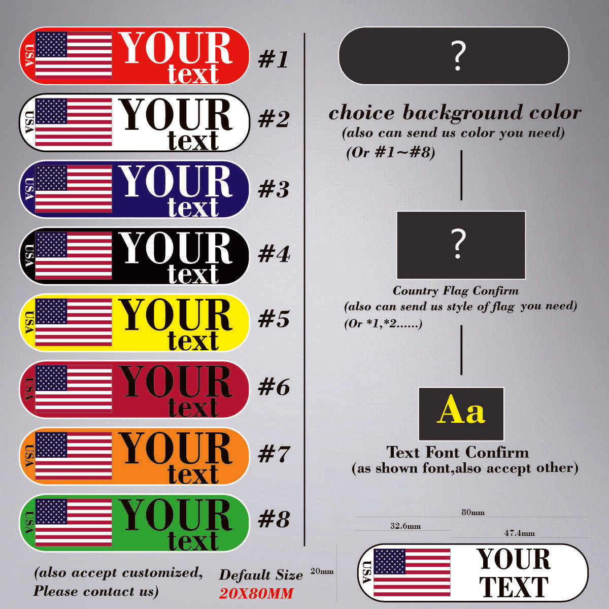 6pcs/set Personalised Flag DIY Text Color Name Stickers Bike Cycle Helmet Decals