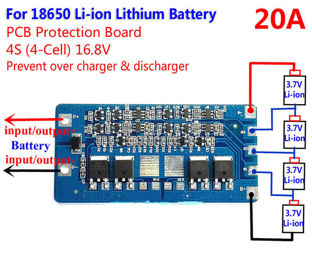 4S 20A BMS Protection PCB Board for 4 packs 18650 Li-ion lithium Battery Cell