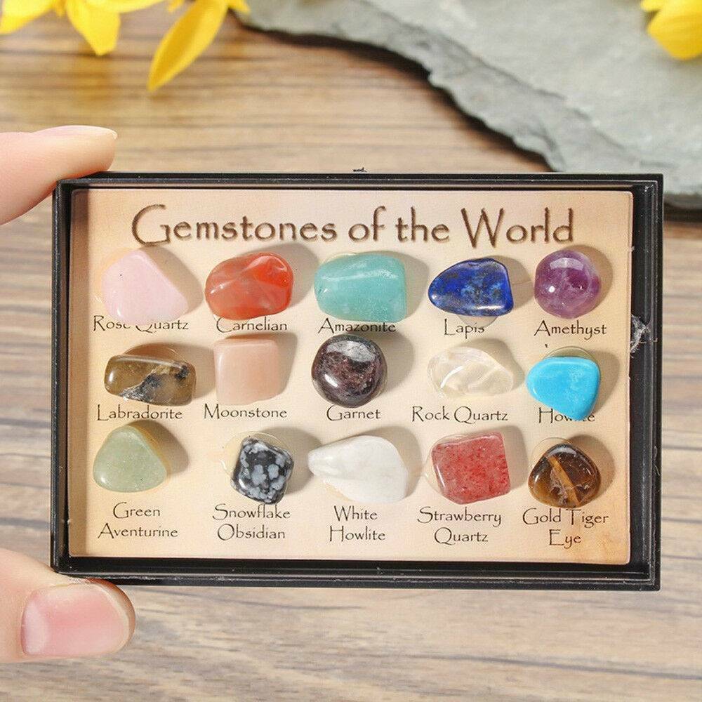 15 PCS/Set Mixed Healing Crystals Tumble Stones Chakra Gemstones Mineral XMAS