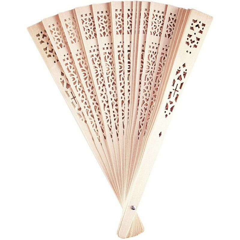 Chinese Sandalwood Scented Wooden Openwork Personal Hand Held Folding Fans fQ4K9