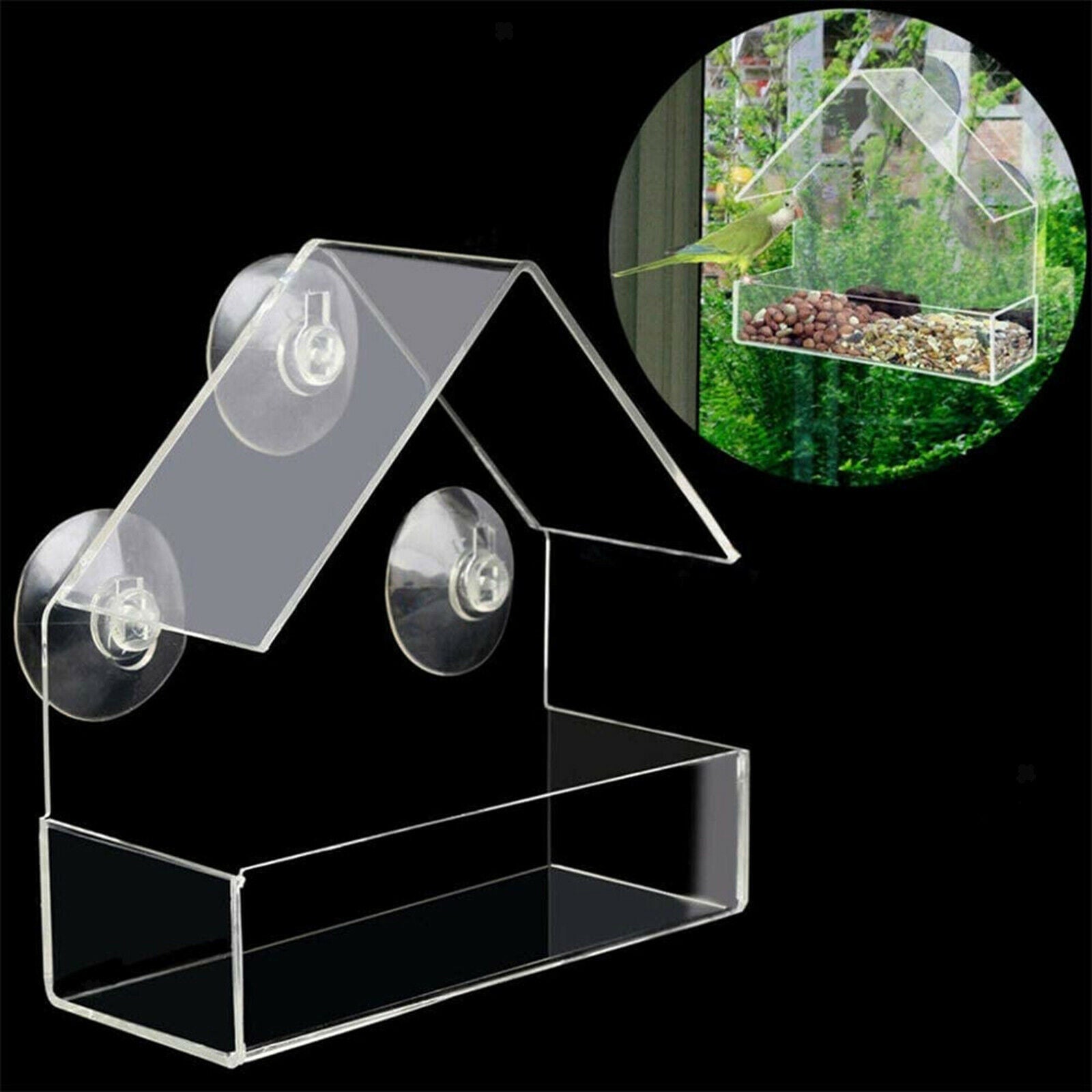 Clear Window Bird Feeder Birdfeeder Tray Birdhouse Kit Finch Patio Garden