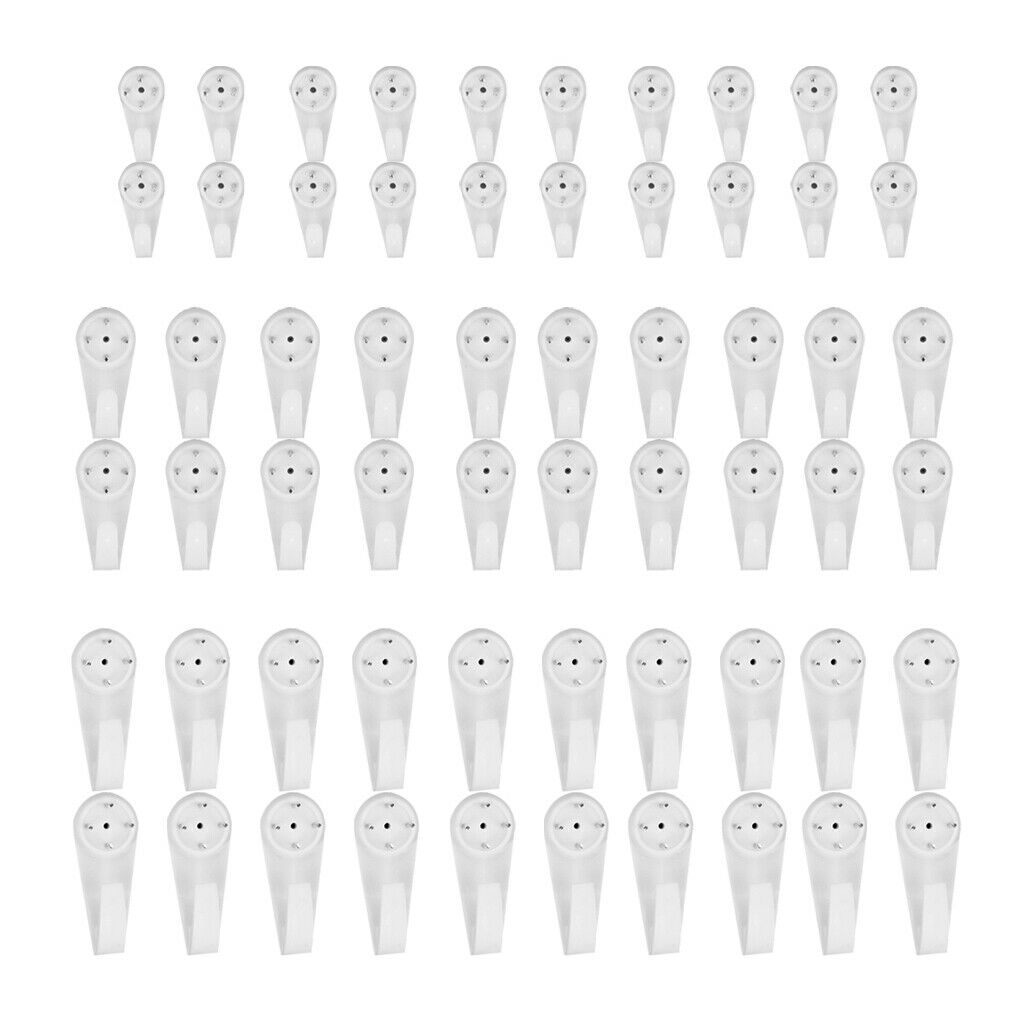 60Pieces 3 Sizes Plastic Hard Wall Hooks Picture Frame Photos Hanging Hanger