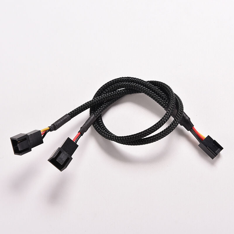 Black 3Pin Female Y-Splitter Dual Male Power Sleeved Computer Case Fan Cab.l8