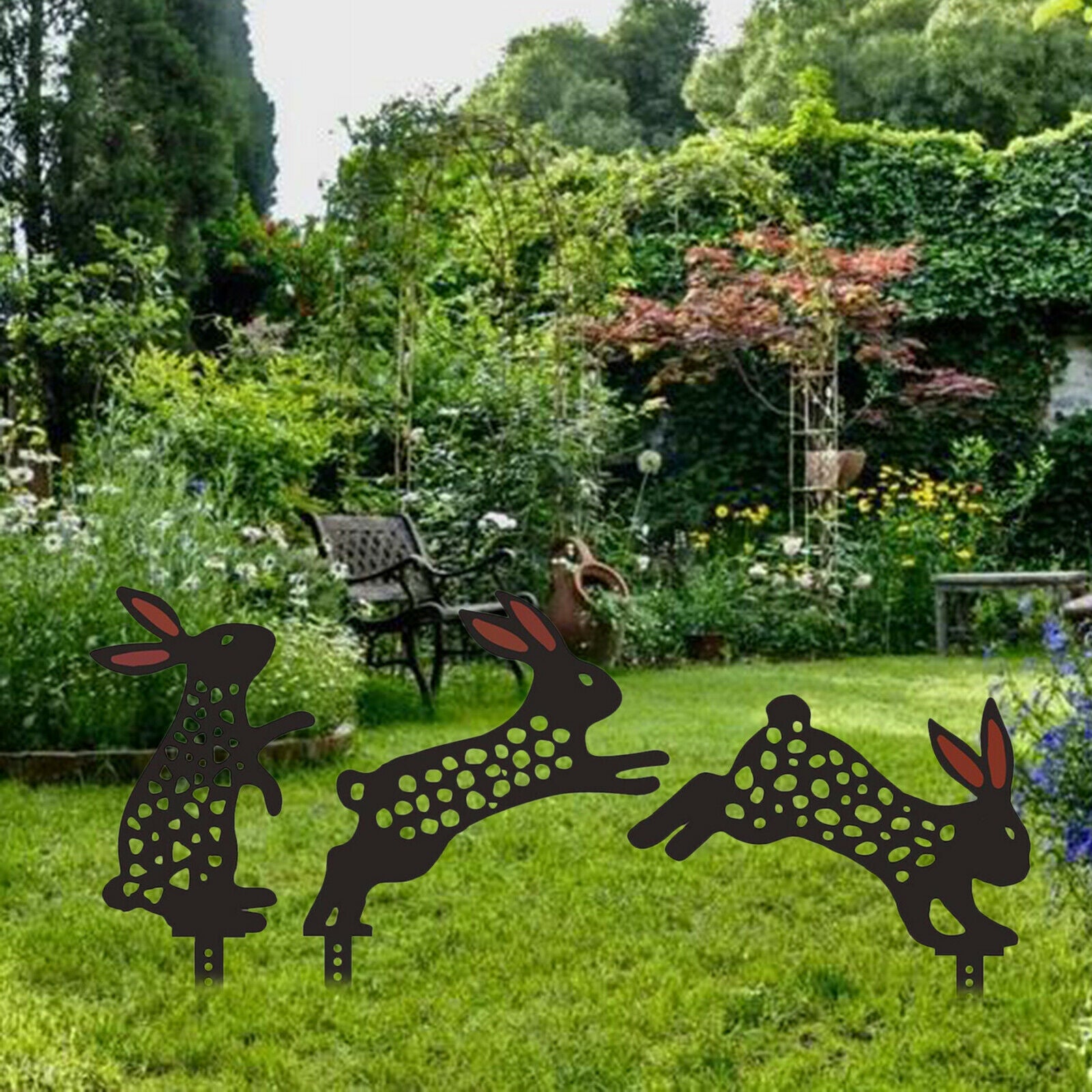 Rabbit Stakes Silhouette Black Cute Stake Decorative for Country Signs