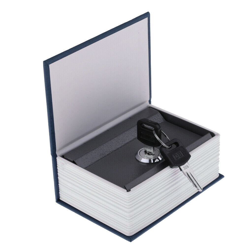 Small Hidden Dictionary Book Travel with Key Metal Piggy Bank Money Box Blue
