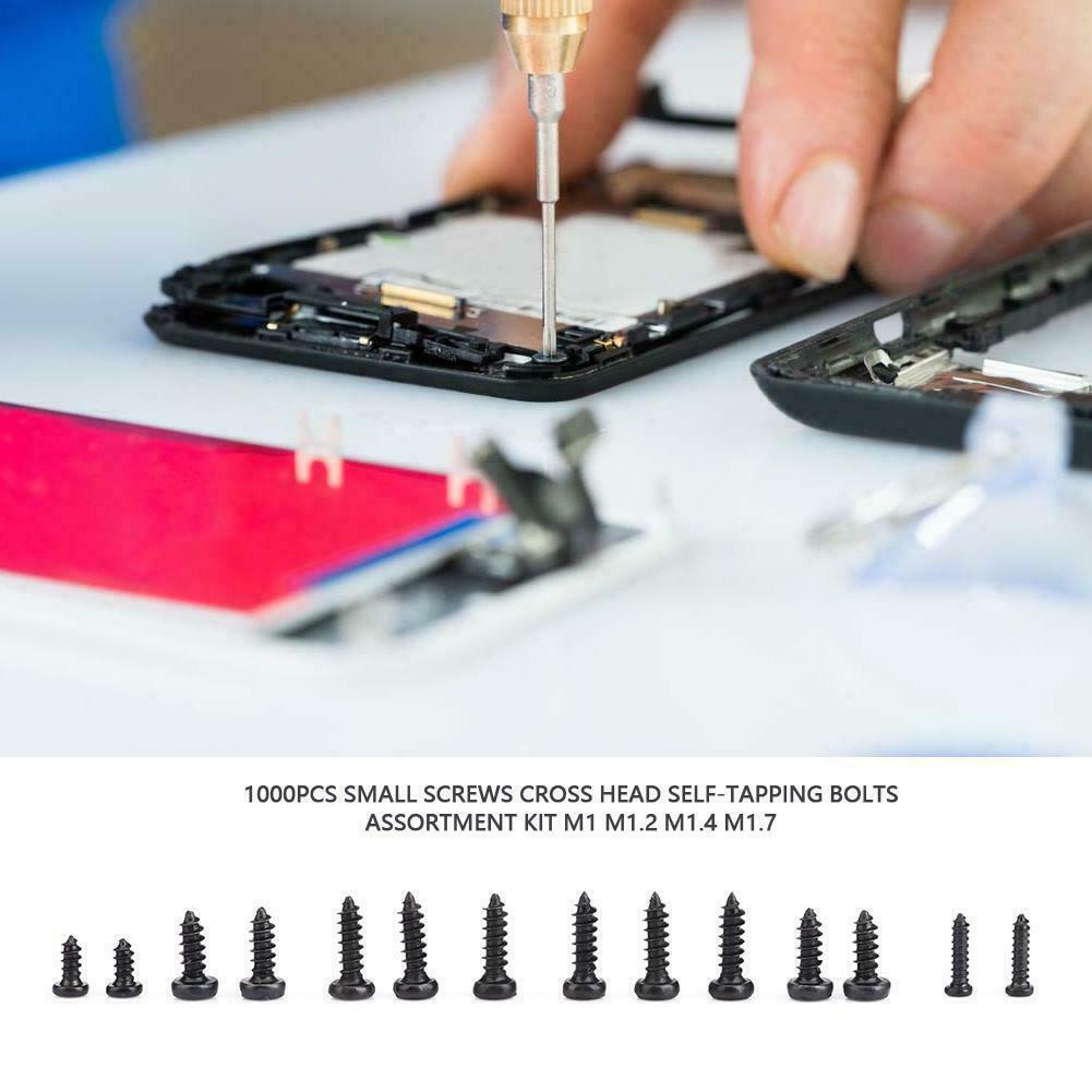 1000pcs Small Screws Cross Head Self-tapping Bolts Assortment Kit M1/1.2/1.4/1.7