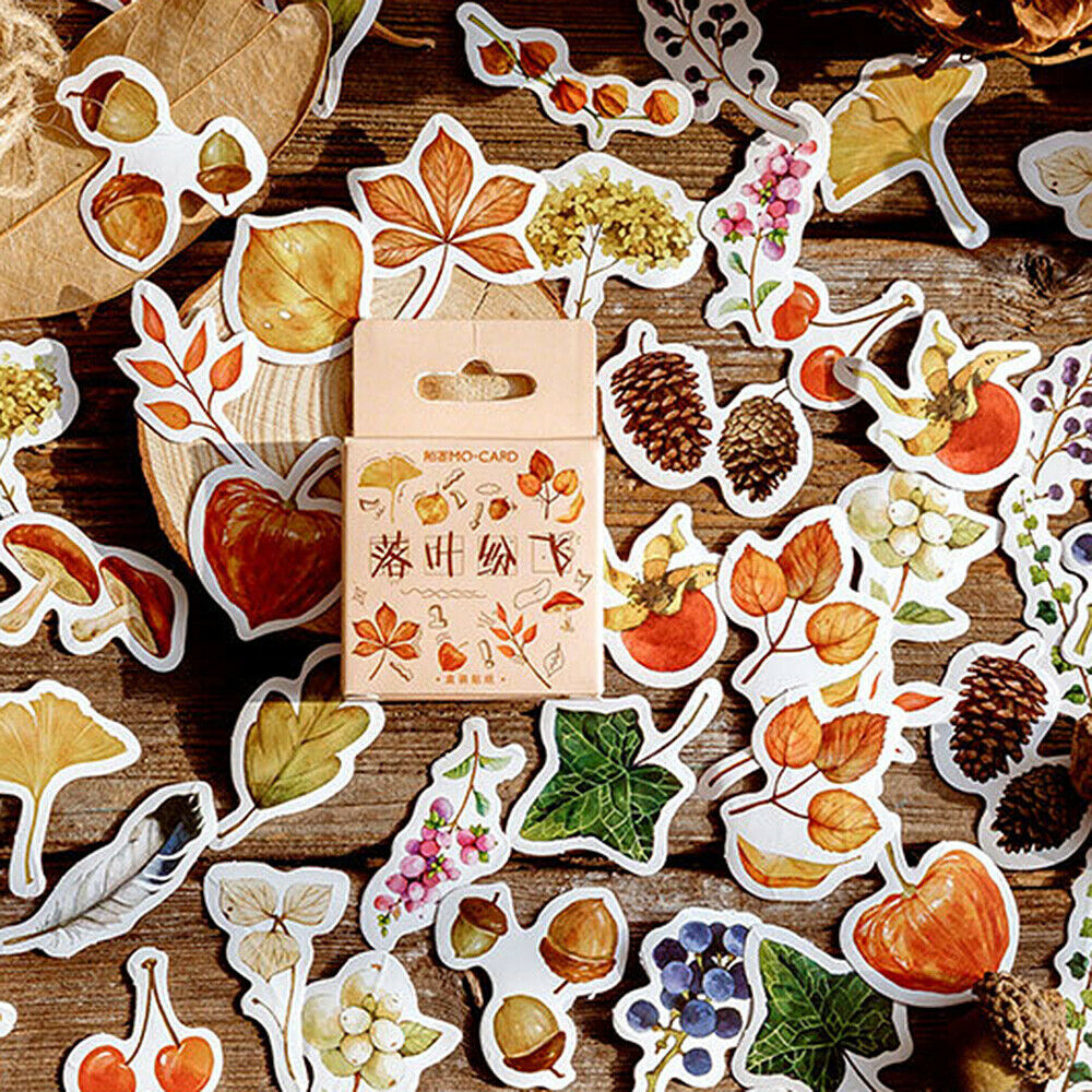 46Pcs Fallen Leaves Plants Scrapbooking Stickers Adhesive Paper Craft Stationery