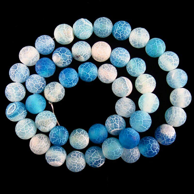 8mm Blue/White Fire Agate Round Ball Pendant Loose Bead 15.5 inch A-615TZ