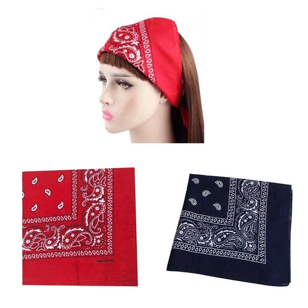 2pc Cotton Bandana Headband Double-Sided Hairarap Handkerchiefs 55x55cm