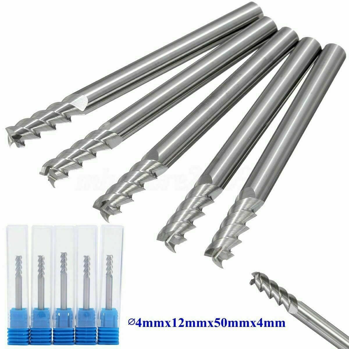 5pc 4MMx50MM HRC45 3 Flute Carbide aluminum End Mill CNC Milling Cutter Bit Tool