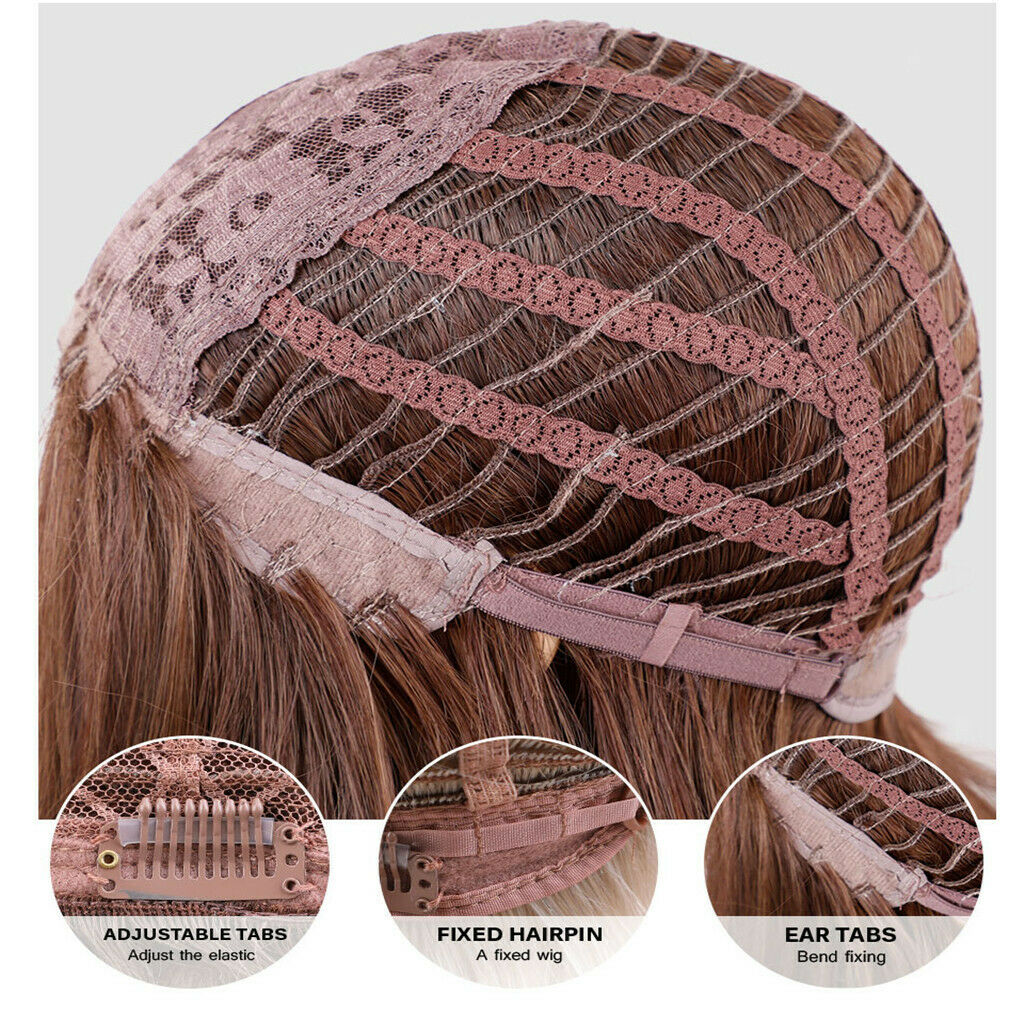 16'' Grayish Blue Women Wavy Wig Synthetic Heat Resistant Wigs w/ Flat Bang