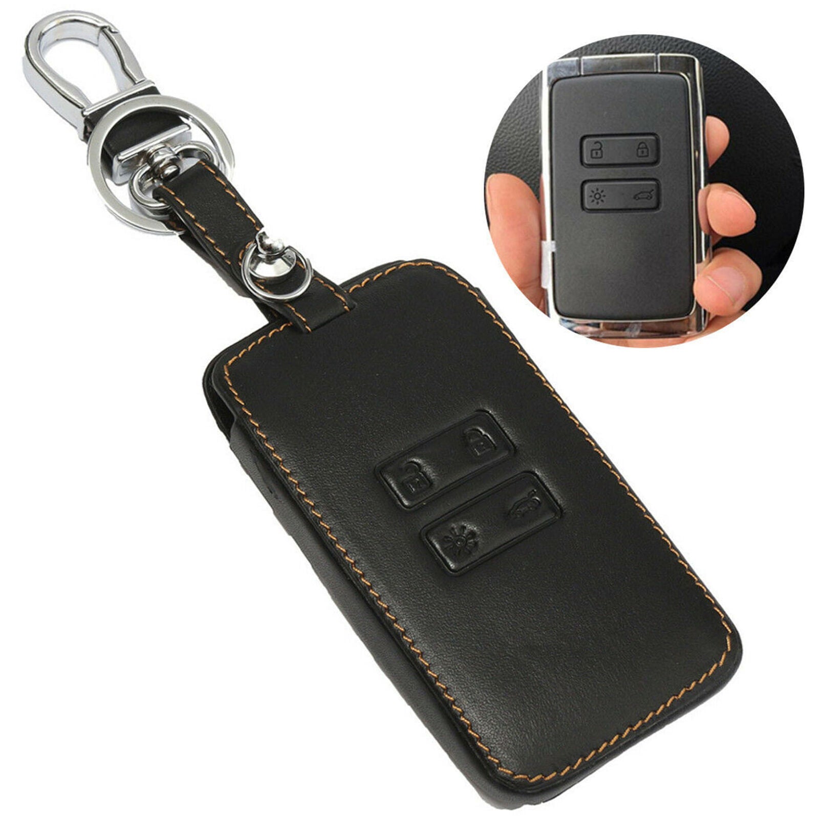 4BTN Leather Car Key Cover Case Holder Keychain for Renault Koleos Kadjar Scenic