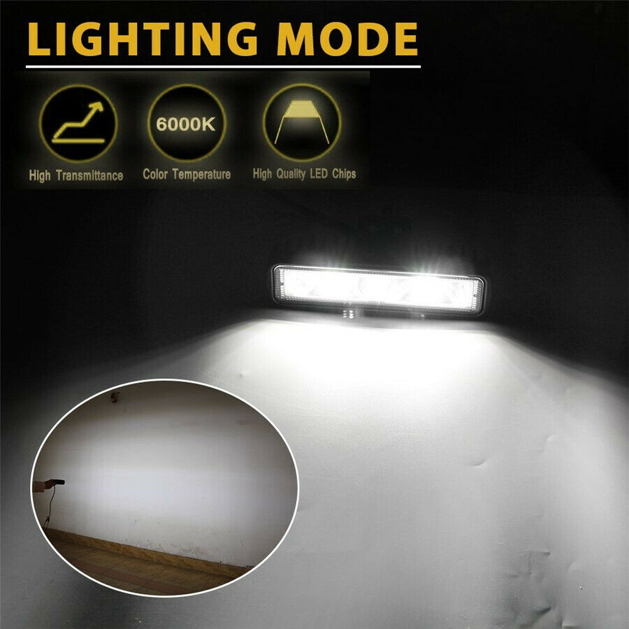 White & Amber 6 Inch LED Work Light Bar Flood Beam OffRoad Driving Fog Lamp 2Pcs