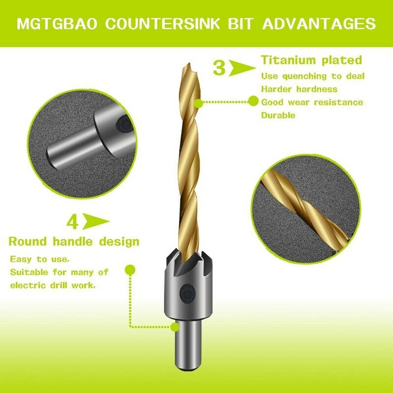 7PCS Countersink Drill Bit, Titanium Plating Drill Bit Set Wood Drill Set WoodK9