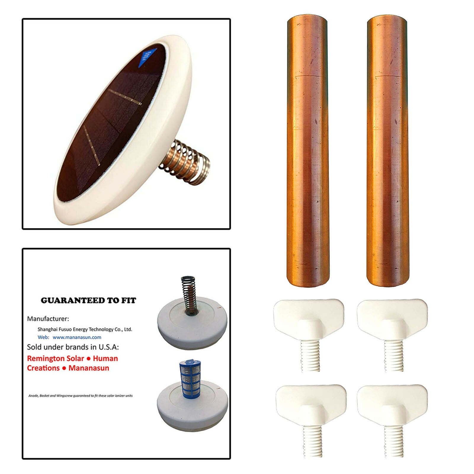 2Pcs Solar Copper Anode Part for Solar Pool Ionizer Water Purifier Cleaner
