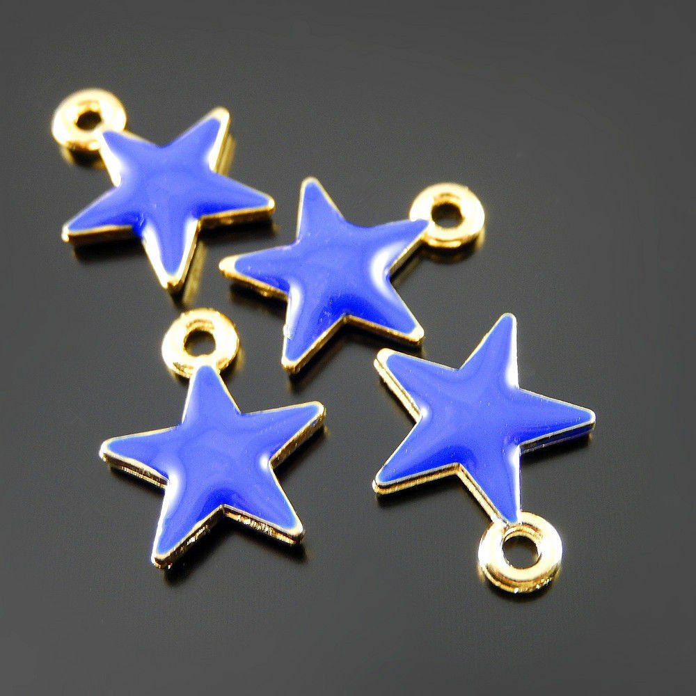 20 pcs Blue Enamel Zinc Alloy Five-pointed Star Charms Pendant Findings 52070