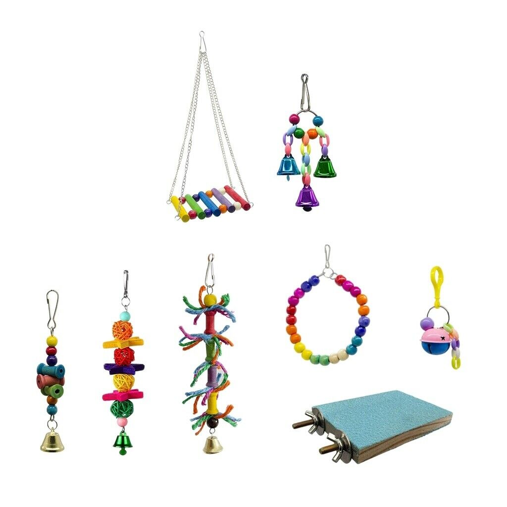 8 Pieces Perfect Hanging Chew Toys, Colorful Parrot Chewing Toys with A Bell