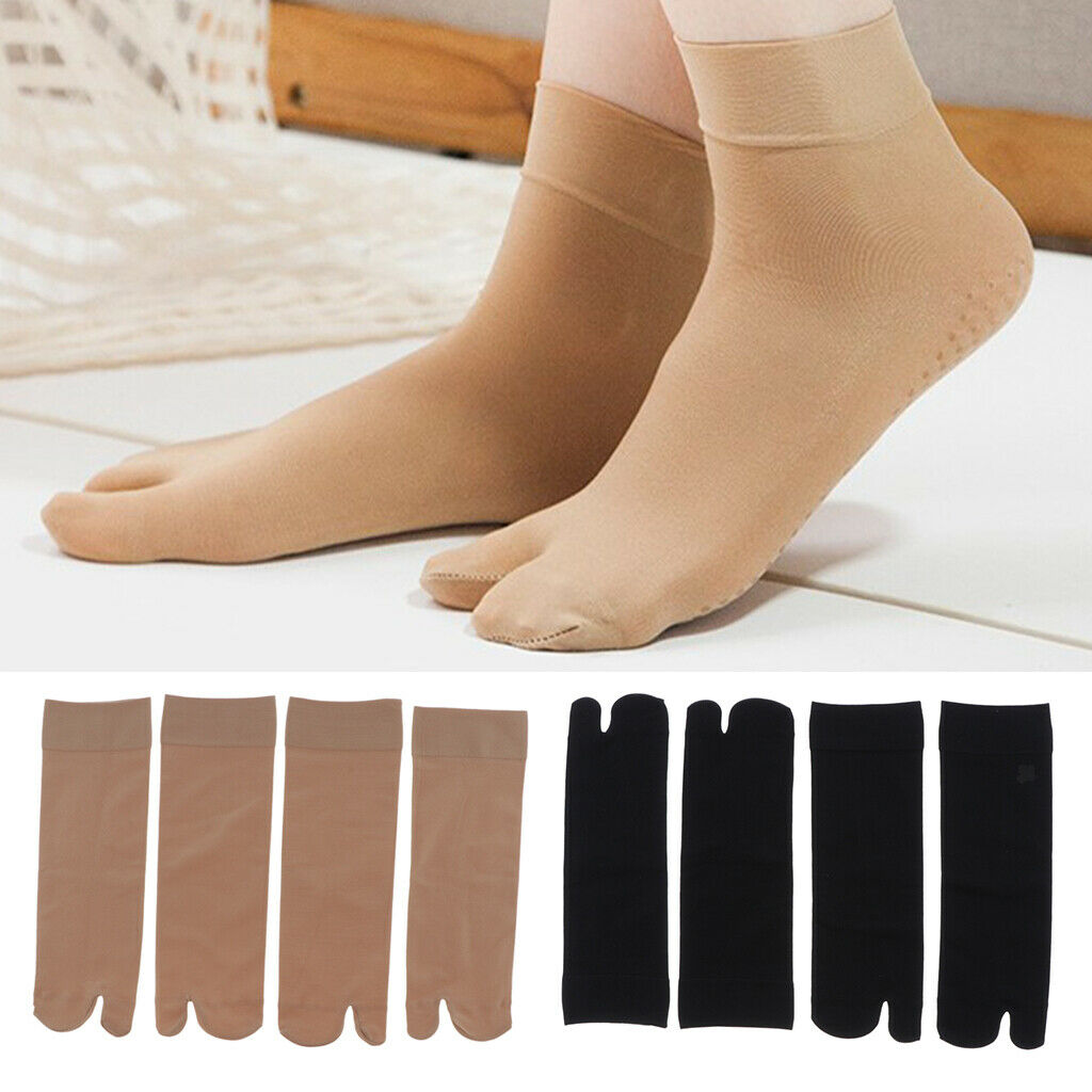 4 Pair Women No Show Socks Tabi Socks Non Slip Ankle Crew Socks Skin Color