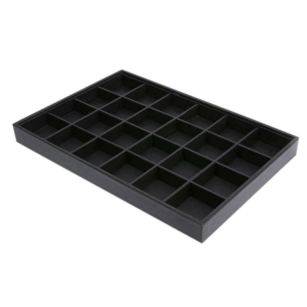24 Grids Jewelry Organizer Display Case PU Velvet Tray Necklace Rings @